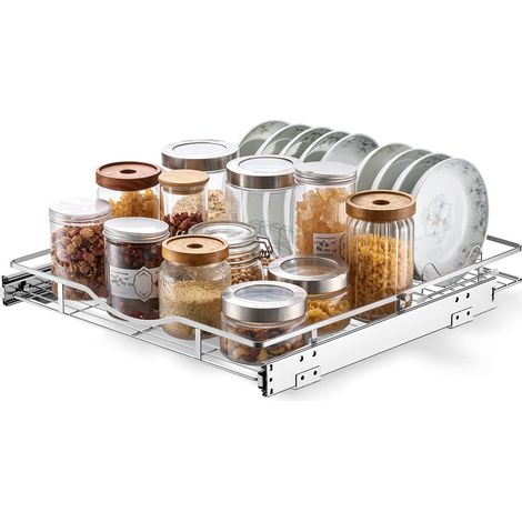 VEVOR Organizer Estraibile per Armadietto Cassetto Sottolavello 500 x 535mm, Acciaio, Portautensili Dispensa da Casa, Finitura Cromata, Ripiano Scorrevole per Mobile, da Cucina, Bagno, Organizzazione (1/5)