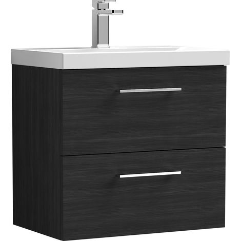 Nuie Arno Charcoal Black Woodgrain 600mm Wall Hung 2 Drawer Vanity Unit and Mid Edge Ceramic Basin - ARN624A (1/5)
