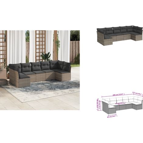 7-tlg. Garten-Sofagarnitur mit Kissen Grau Poly Rattan - Gartensortiment - Outdoor Möbel - Lounge Set - Gartenlounge - Rattan Sofa (1/3)