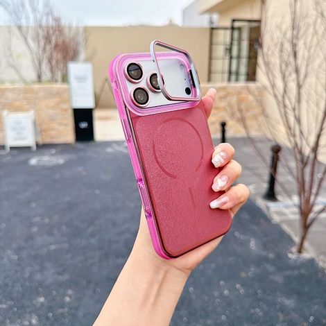 (iPhone 13, Rose) Étui de téléphone invisible avec support magnétique pour iPhone, compatible avec la recharge sans fil MagSafe.