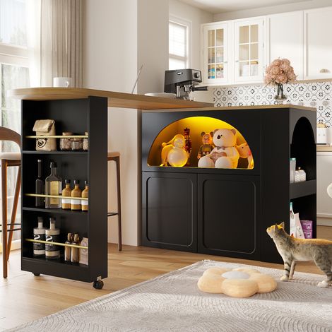 Tavolo bar allungabile con contenitore 135-205 x 39 x 100 cm, LED, mobile, nero HAVRYA (1/5)