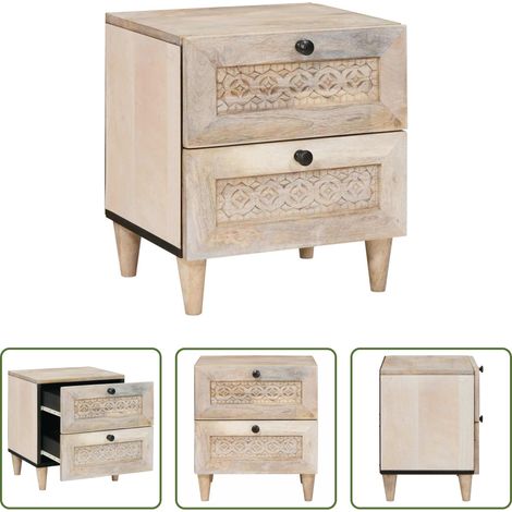 Akazienholz -  Nachttisch Beige 40 x 33 x 46 cm Massivholz Akazie (1/5)