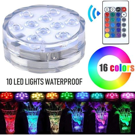 Luz Led Subacuática - IP68 Estanca - Mando A Distancia RF 5 M - 16 Colores - Para Acuario, Estanque, Vaso, Decoración Eventos - Pack de 4 (1/5)