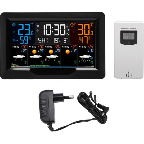 Horloge météo intelligente WiFi numérique sans fil pour température humidité pression barométrique alarmes de vent et de gel heure Date 100-240 V prise ue (1/5)