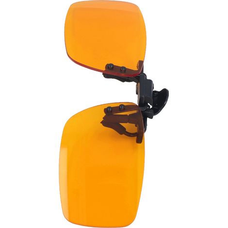 Aufsteckbare Blaulichtfilterbrille, 180° vertikal klappbar, orangefarbene Gläser, tragbar, für Computer, quadratische Form, optischer Clip (1/5)