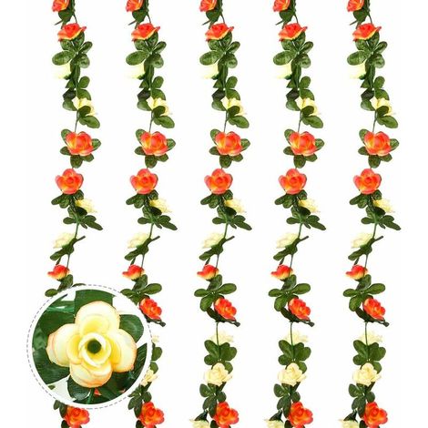 5 guirlandes de roses artificielles de 2,7 m en soie (Champagne)-AquaForge (1/5)