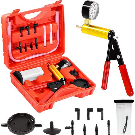 15pcs - 1set Rouge 2 - en - 1 Main Pompe à Vide Frein dégonfleur Combo Kit, système de freinage Outil de dégonflage Pompe à Vide Manuelle avec Adaptateur d'instrument Remplacement de l'huile (1/5)