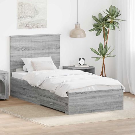Cadre de lit avec rangement 90 x 190 cm en bois d’ingénierie gris sonoma - PANGIVO (1/5)