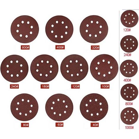 Jeffergarden 75 morceaux de papier de verre de 5 pouces à 8 trous, 1 mm d'épaisseur, grain 120/240/400/800/1000 pour éliminer la rouille et la peinture (1/5)