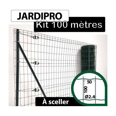 Kit Grillage Soudé Vert 100M - JARDIPRO - Maille 100x50mm - Triple lisière - 1,50 mètre (1/4)