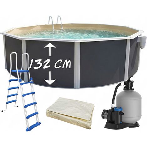 Piscine hors-sol acier Toi ANTHRACITE MAGNUM Secu ronde Ø 550cm H 132cm liner sable