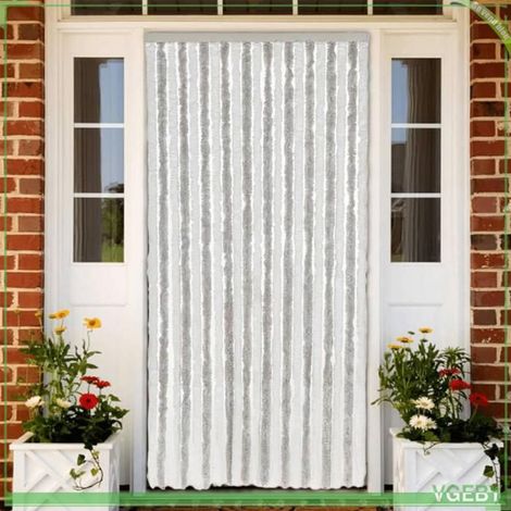 377313 Rideau anti-mouches gris clair et blanc 90x200 cm chenille (1/5)