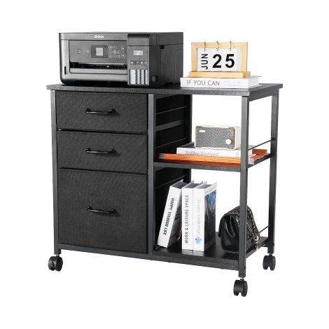 Armoire de Bureau avec 3 Tiroirs en Tissu et 2 Étagères Ouvertes (1/5)