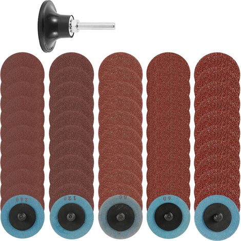 51Pcs Disque de Ponçage 50mm, Disque Abrasif, Papier de Ponçage Grain P36/60/80/120/240, Papier Abrasif avec Disque à Changement Rapide pour Meuleuse D'angle(51Pcs) (1/5)