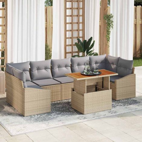Garten-Sofa-Set mit Speicher 8 pcs Beige und Hellgrau