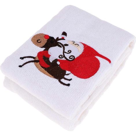 Serviette de toilette brodée de Noël - Serviette nettoyante pour le visage de qualité supérieure - Cadeau de Noël original pour la maison (Motif Père Noël et cerfs)-60X38CM