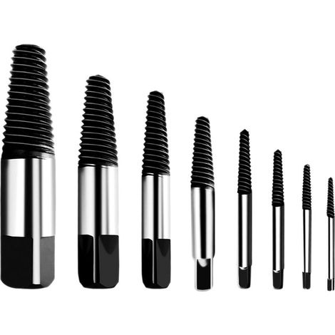 Extracteur de vis cassées, kit d'extraction de vis multi-explosion, dureté de l'acier inoxydable, facile à dénuder, adapté pour retirer les vis endommagées (8 pièces) (1/4)