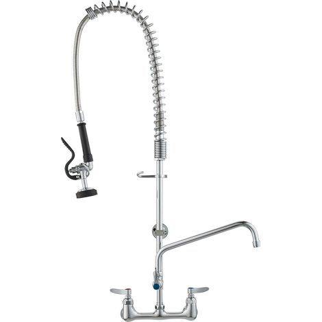 Robinet de Cuisine avec Douchette de Prérinçage, Mitigeur avec Douchette Extractible Mural, pour Évier à 1/2/3 Bacs, Mélangeur en Laiton, Hauteur 91,5 cm Entraxe 20,3 cm Bec Pivotant 30,5 cm (1/5)