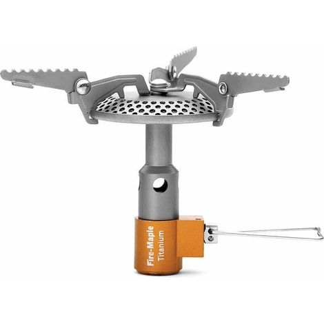 Fornello da campeggio, mini fornello a gas portatile e pieghevole in titanio con accensione piezoelettrica, ultraleggero da 2300 W per escursionismo e picnic all'aperto FMS-116T
