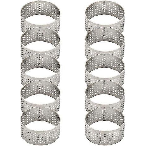 Lot de 10 cercles à tartelettes ronds en acier inoxydable de 4,5 cm de diamètre, pré-assemblés et sans soudure, pour quiches, tartelettes et autres préparations à tartelettes avec un trou. Bonne quali (1/4)