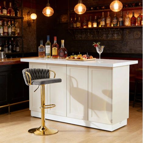 Tabouret de bar en velours gris foncé, pivotant et réglable en hauteur, avec accoudoirs et repose-pieds (1/5)