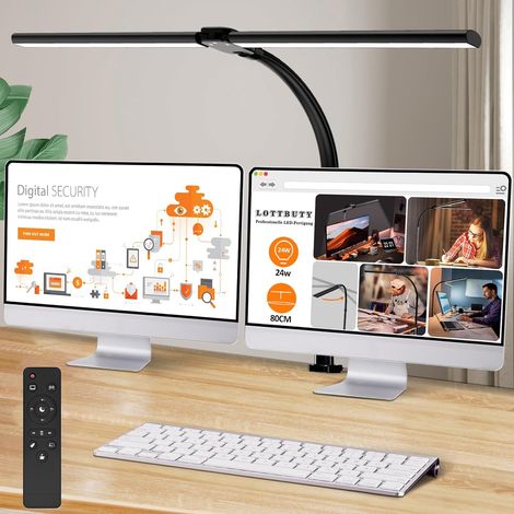 Lampe de Bureau LED Puissante,24W 80cm Lampes de Table Double tête Lampe Architecte Desk Lamp avec Pince,5 Modes de Couleur et 5 Luminosité Pour Ecran pc,éclairage de Bureau,Design,Lecture