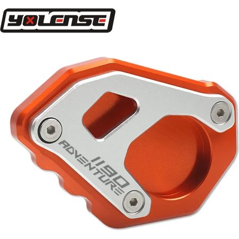 (1190-Orange) Compatible avec les modèles 790, 1050, 1090, 1190 et 1290 Adventure ADV. Plaque de support et d'extension de béquille latérale avec logo Maxpower. (1/4)