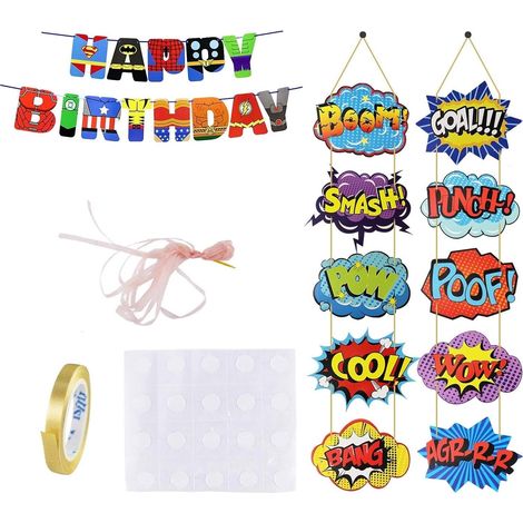 Signe d'action De Super-héros Décorations Murales Et Justice League Bannière d'anniversaire pour Enfants Garçons Filles Décorations De Fête d'anniversaire (1/5)