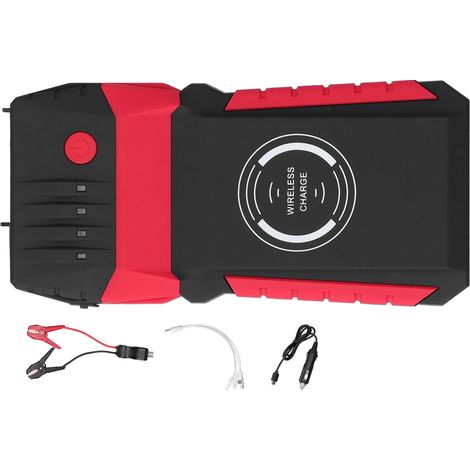 Boîte de démarrage de voiture DC12V, batterie de secours portable avec charge sans fil, lampe LED frontale et sac EVA (1/5)
