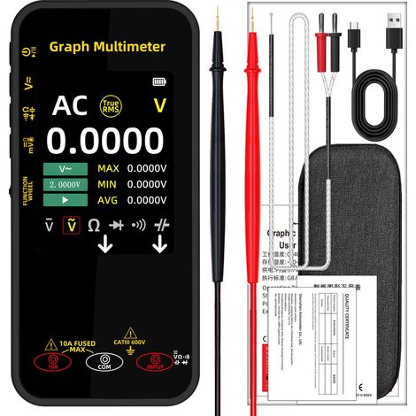 Multimètre graphique BSIDE Écran couleur TFT 3,2 pouces, True RMS à plage automatique, multimètre numérique portable avec fonction d'enregistrement de données et de mesure de température. (1/5)