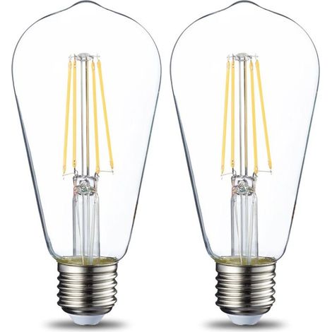 Lot de 2 ampoules LED vintage Culot Edison E27 ST64 6W Filament transparent Intensité non variable [Classe énergétique E] (1/5)