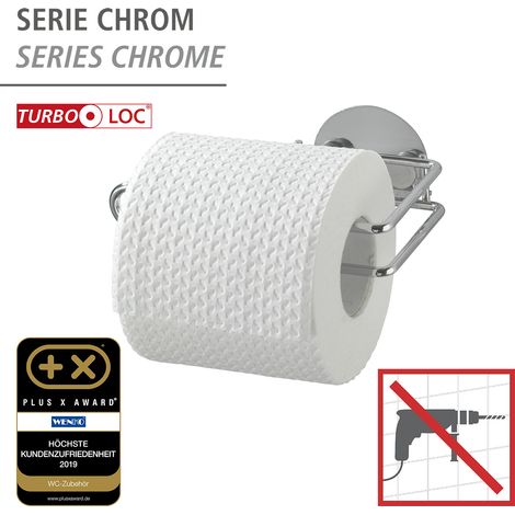 WENKO Turbo-Loc® Toilettenpapierrollenhalter, Befestigen ohne bohren, Silber glänzend, Stahl chrom (1/5)