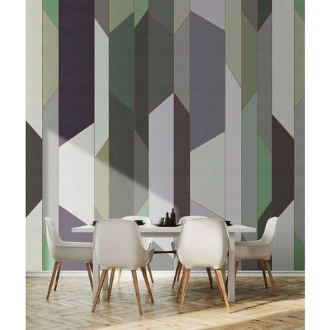 Papier peint panoramique moderne géométrique Tapisserie panoramique grise & verte pour bureau Papier peint panoramique graphique pour salon (1/3)
