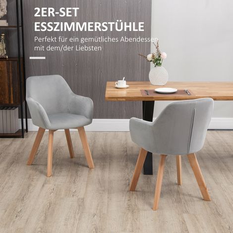 Lot de 2 chaises de salle à manger, velours gris, pieds en bois naturel, 54x57x80 cm (1/5)