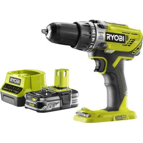 Confezione RYOBI OnePlus R18PD3-0 18V Impact Drill - 1 batteria 2.5Ah - 1 caricatore rapido RC18120-125