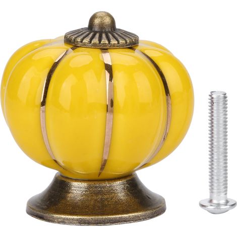 Ceramic Pumpkin Knobs European Style Handle Pull for Room Cabinet Drawer Furniture (Yellow)