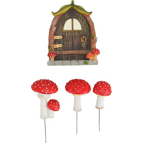 Porte de fée lumineuse et champignons peints à la main pour jardin - Décor résistant au gel (1/5)