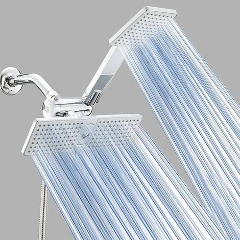 Ensemble de douche à main/de tête 2 en 1 à haut débit, matériau ABS durable, fixation murale, design carré. (1/5)