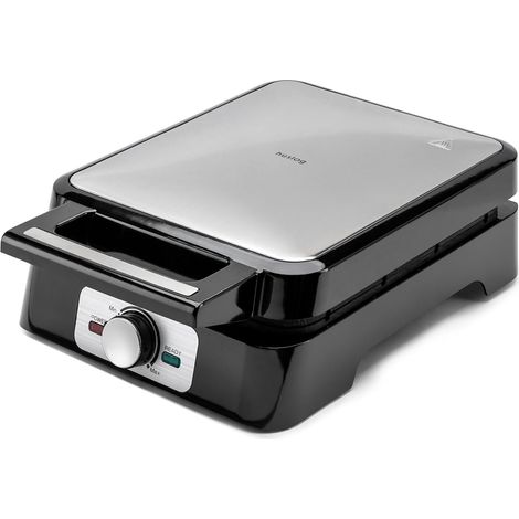 1 Gaufrier Électrique,1500W,Surface 23,5x23,5cm,4 gaufres,Température réglable,Acier inoxydable,Noir (1/5)