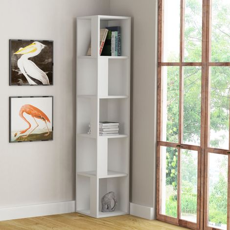 Decortie Piano Modern Corner Bookcase Display Unit White Tall 158.9cm (1/4)