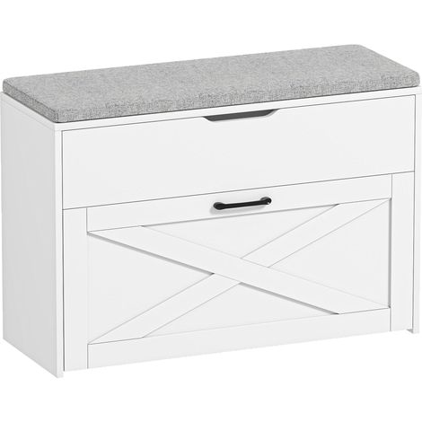 Panca Scarpiera 80x30x55 cm per 8 Paia di Scarpe con Cassetto Ribaltabile e Contenitore Bianco (1/5)