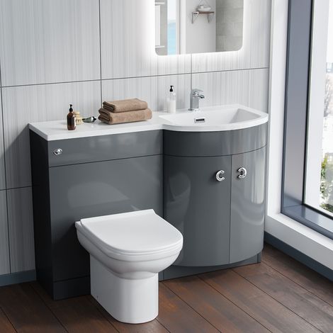 Dene 1100mm RH Bathroom Basin Combination Vanity Grey Unit - Eslo Back To Wall Toilet (1/5)