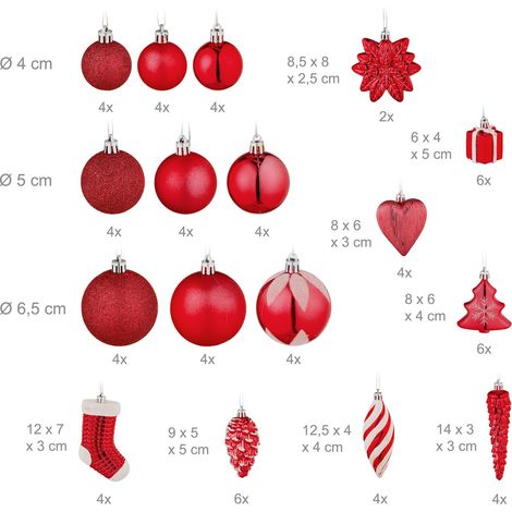 Set di 72 sfere di Natale decorative e scintillanti in plastica rossa e dorata 130015855
