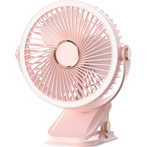 Ventilateur portable à pince rechargeable, réglable à 720 °, avec lumières LED, petit ventilateur personnel USB,rose (1/5)