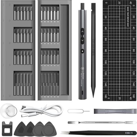 Mini destornillador eléctrico de precisión, kit de destornillador de precisión 62 en 1, carga USB y luz LED, mini destornillador de precisión para reloj, gafas, teléfono, computadora, portátil, juguet (1/5)