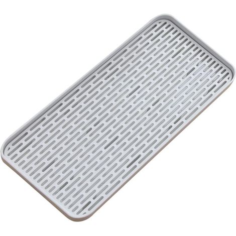 Égouttoir avec plateau et égouttement, 31 x 17,5 cm, petit tapis d'égouttement, pour tasse à fruits, ustensiles de salle de bain, plateau à café et thé - Gris (1/5)
