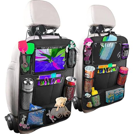 Car Organizer for Kids, 2PCS Car Storage Auto Interior Car Accessory, Transparent Tablet Holder 10 Pockets, Black