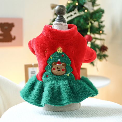 Vetement Chien - Robe Noël Padded Pour Chiens Petits Et Moyens - Motif Arbre De Noël Ours - Rouge - Taille M (1/5)
