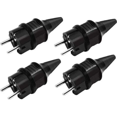 Ersatzstecker [4er-Pack] Stecker, 4 x Gummi-Erdungsstecker (250 V/16 A), wasserdichte Netzstecker, Schwarz (1/4)