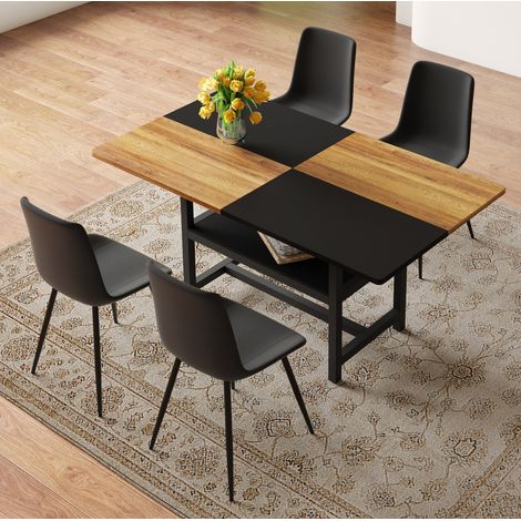 Conjunto de mesa de comedor 160 cm con 4 sillas PU negro y marrón OKWISH (1/5)